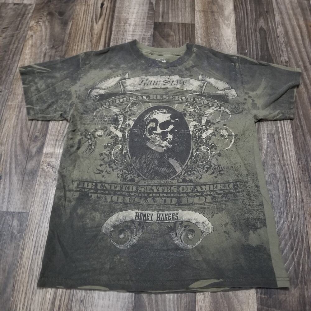 Raw State Shirt Mens‎ M Dead President Graphic Short Sleeve Green Money Cash Y2k